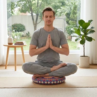 Coussin yoga rose violet homme méditation yoga zenitude