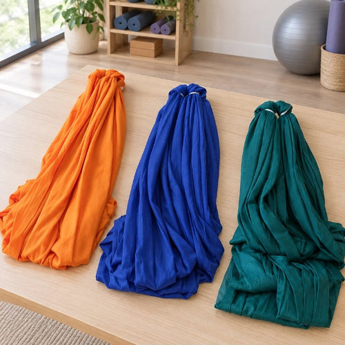 Hamac yoga choix de couleurs orange bleu et vert yoga zenitude
