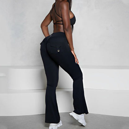 legging sport femme noir avec poches arrières avec rabats yoga zenitude