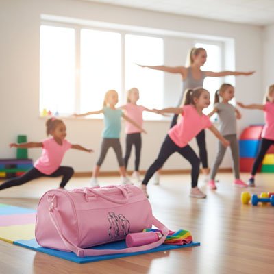 sac de sport enfant rose étirements au gym yoga zenitude
