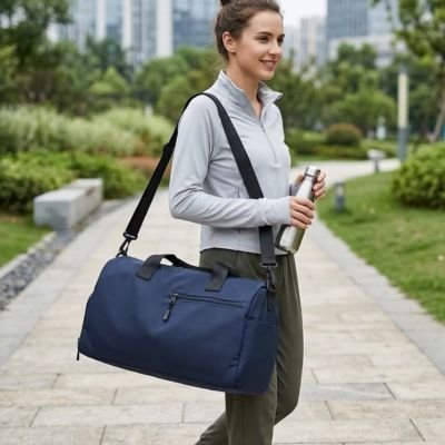 sac de sport bleu à bandoulière yoga zenitude