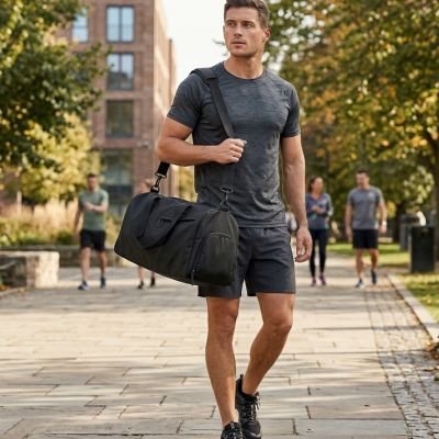 sac de sport noir homme qui le transporte en ville yoga zenitude