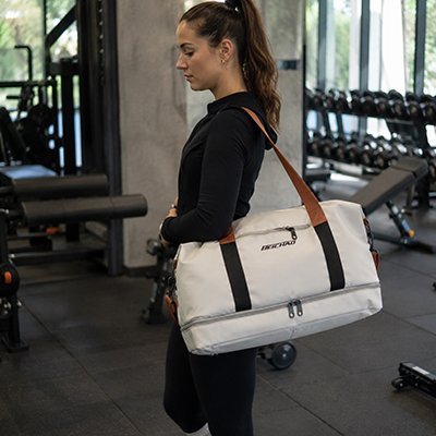 sac de sports blanc femme en bandouillière sur épaule yoga zenitude