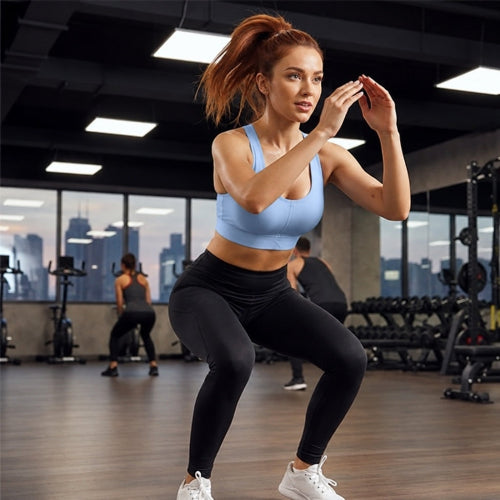 Soutien gorge de sport bleu emme fait squats yoga zenitude