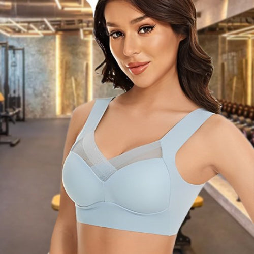 Soutien gorge sport bleu vue de légèrement de côté yoga zenitude