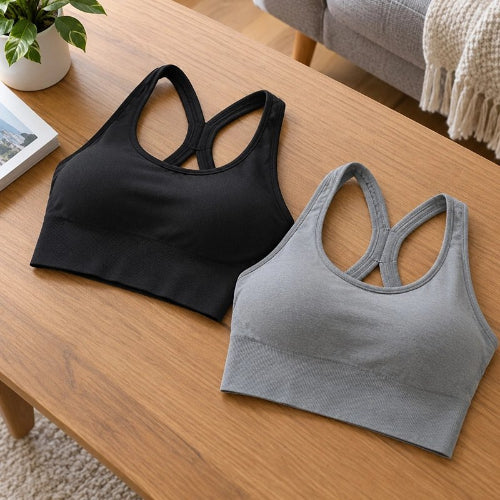 Soutien gorge sport choix de deux couleurs sur table yoga zenitude
