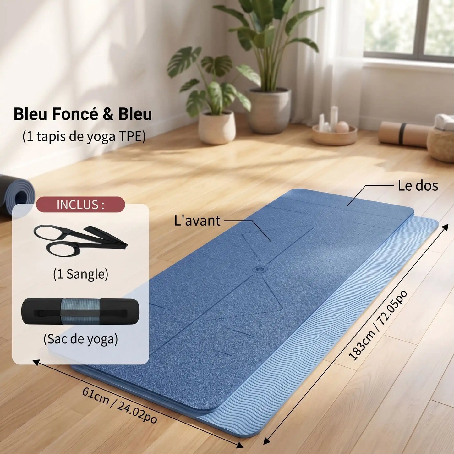 tapis de sport antiderapant premium bleu fonce et bleu