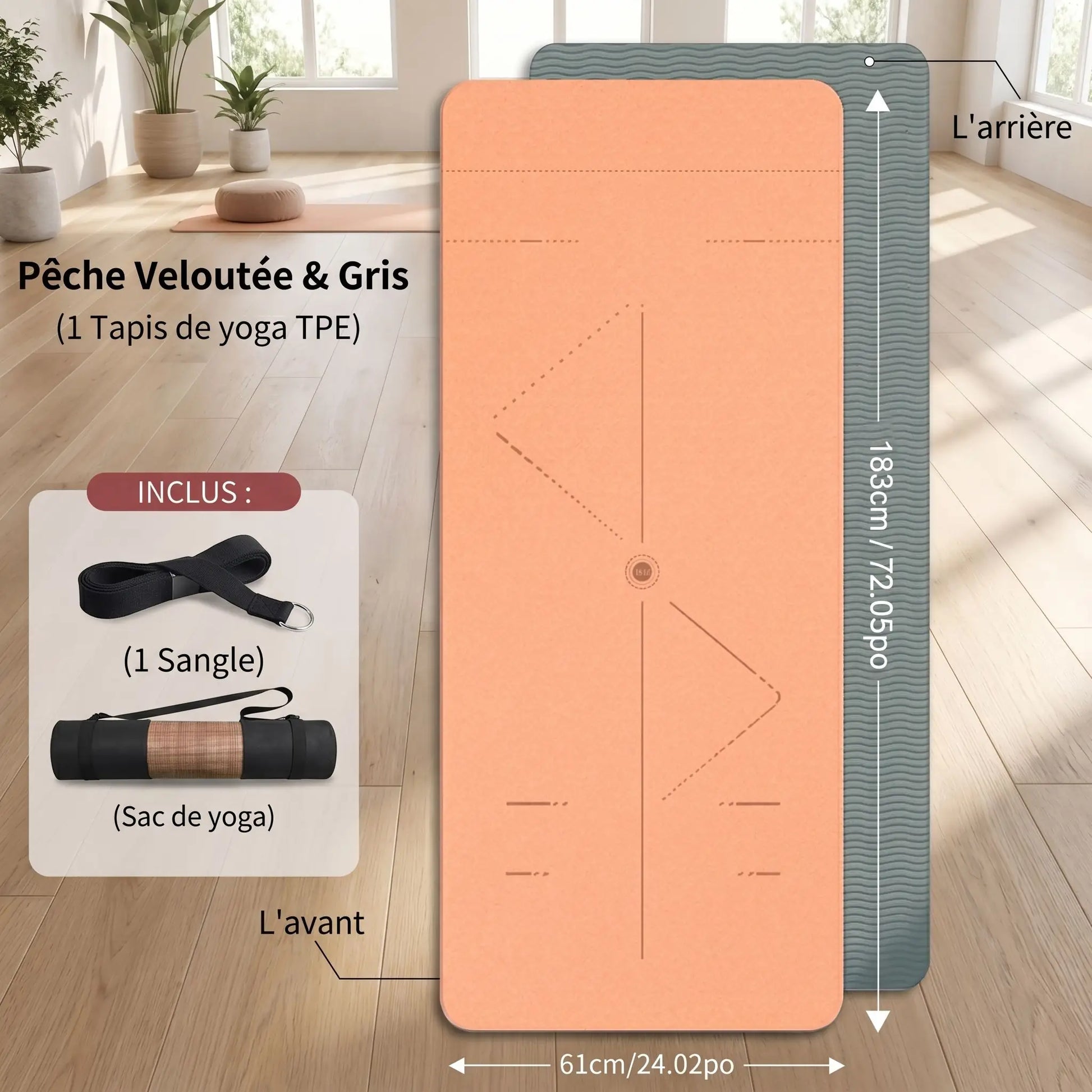 tapis de sport antidérapant premium pêche et gris