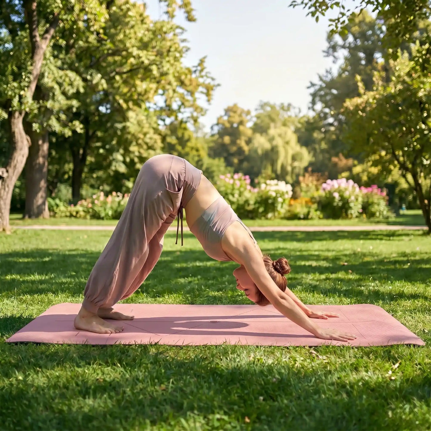 tapis de sport antidérapant premium  rose au parc yoga zenitude