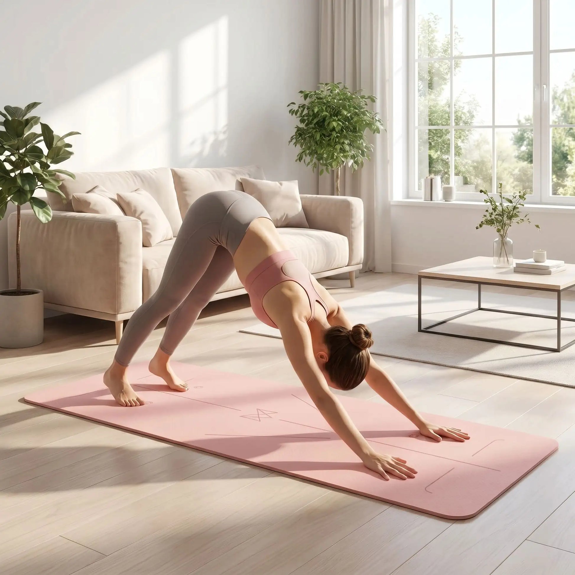 tapis de yoga antidérapant rose chien tête en bas yoga zenitude