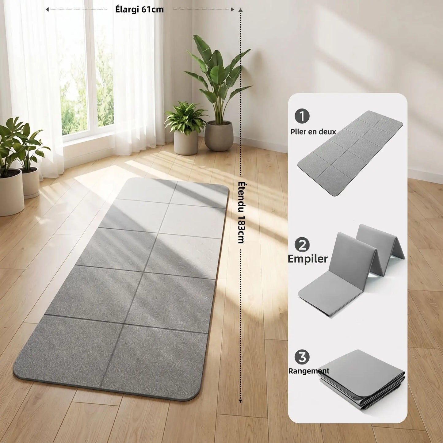tapis de yoga pliable voyage gris yoga zenitude