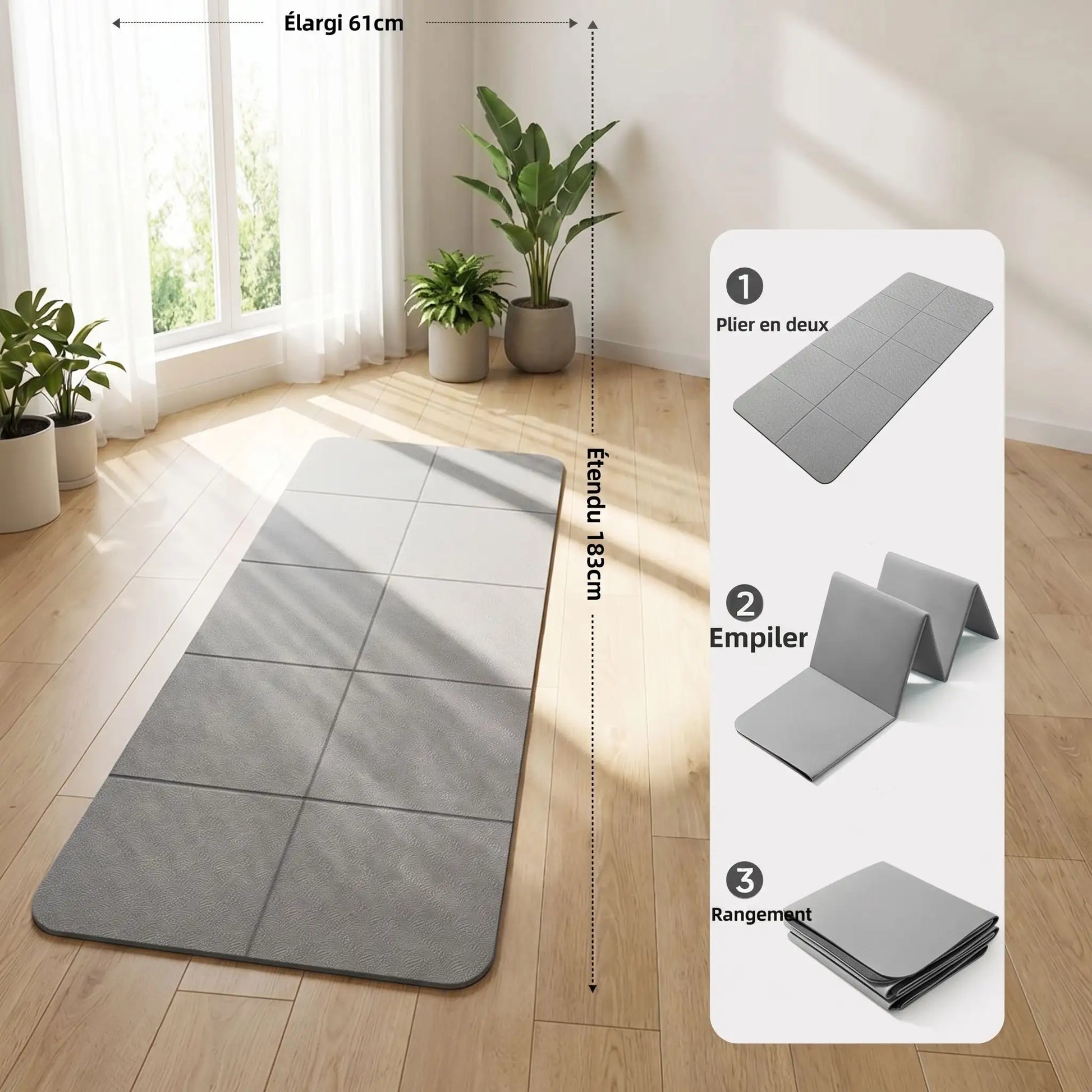 tapis de yoga pliable voyage gris yoga zenitude