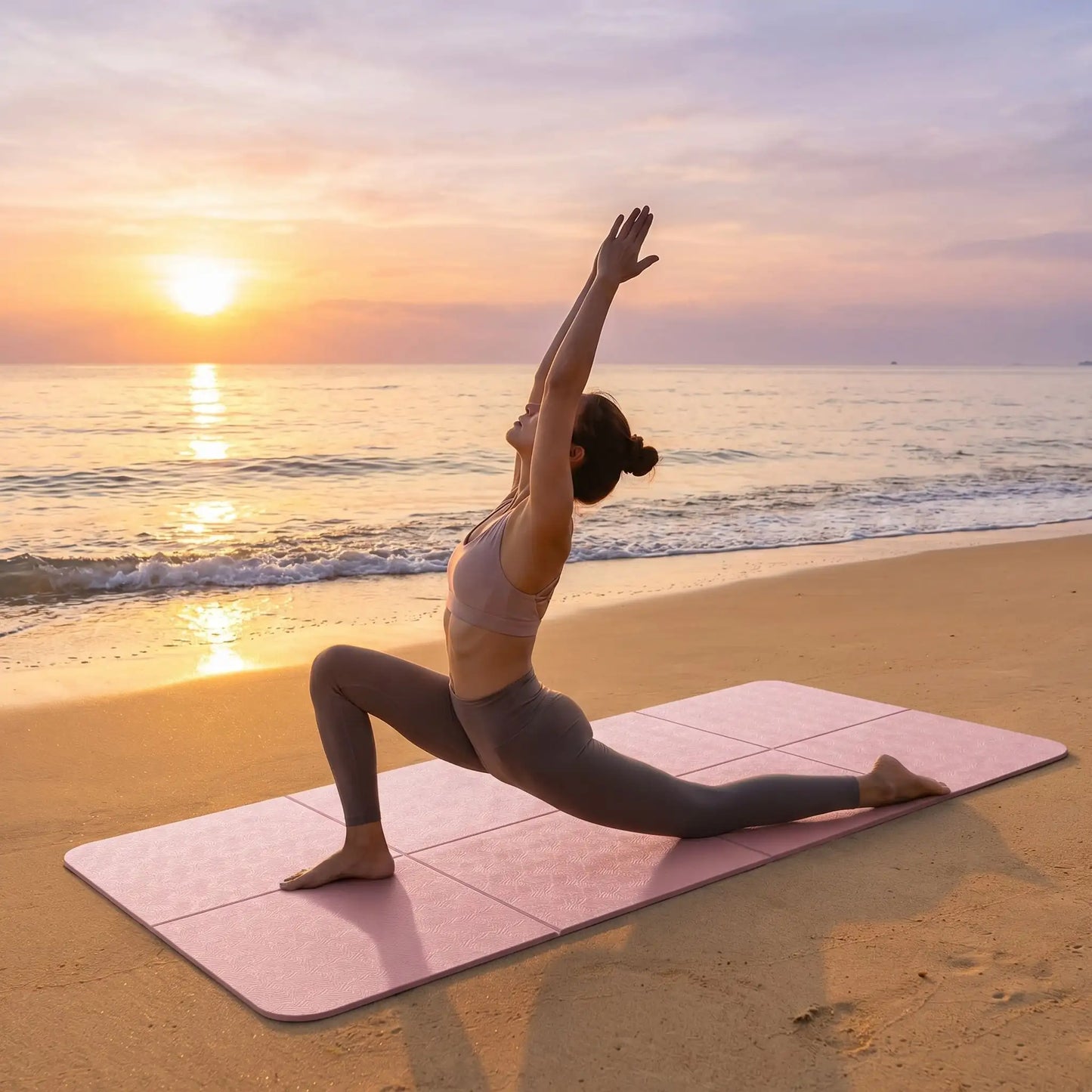 tapis de yoga pliable voyage rose sur le bord de mer yoga zenitude
