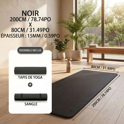 tapis pour salle de sport noir avec mesures et description 15 mm yoga zenitude