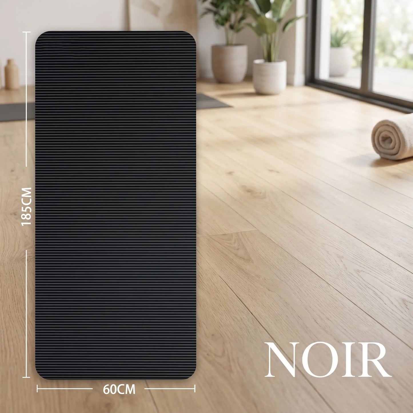 tapis pour sport épais noir avec mesures yoga zenitude