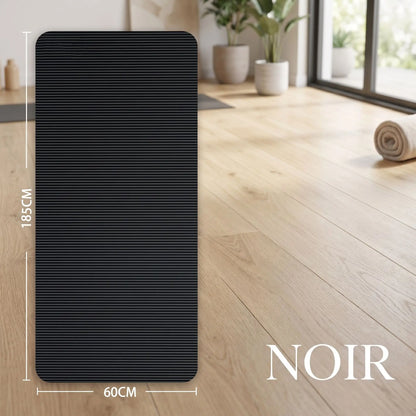 tapis pour sport épais noir avec mesures yoga zenitude
