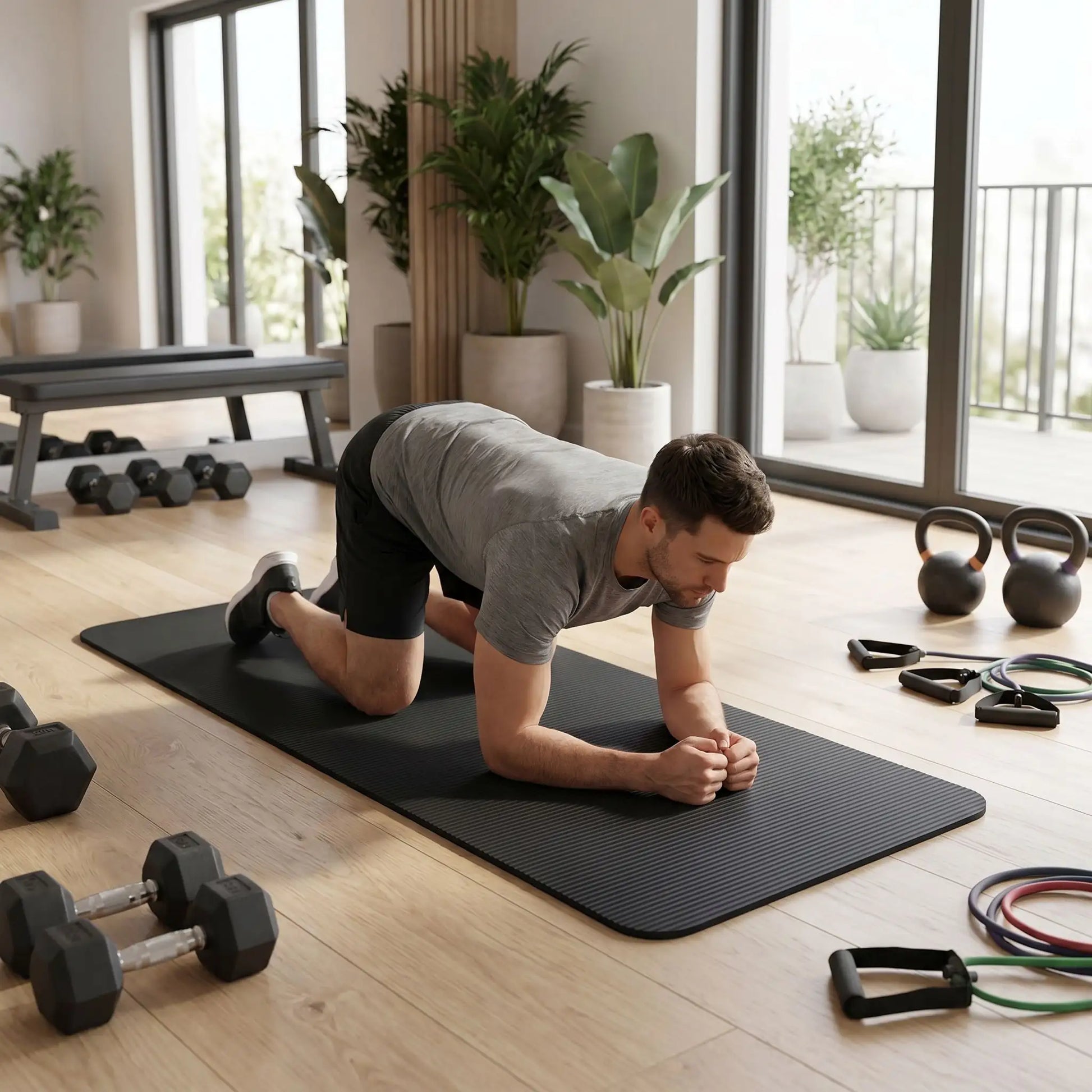 tapis pour sport épais noir homme exercices sur genoux et coudes yoga zenitude