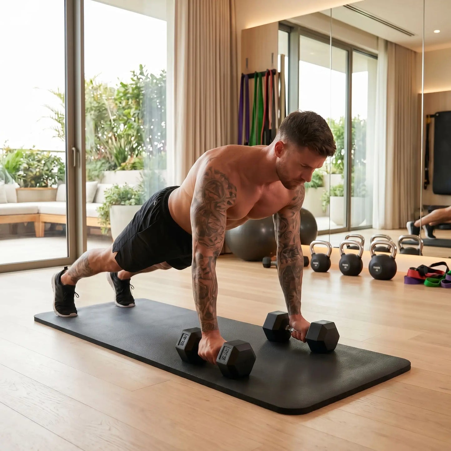 tapis pour sport épais noir homme planche sur haltères yoga zenitude