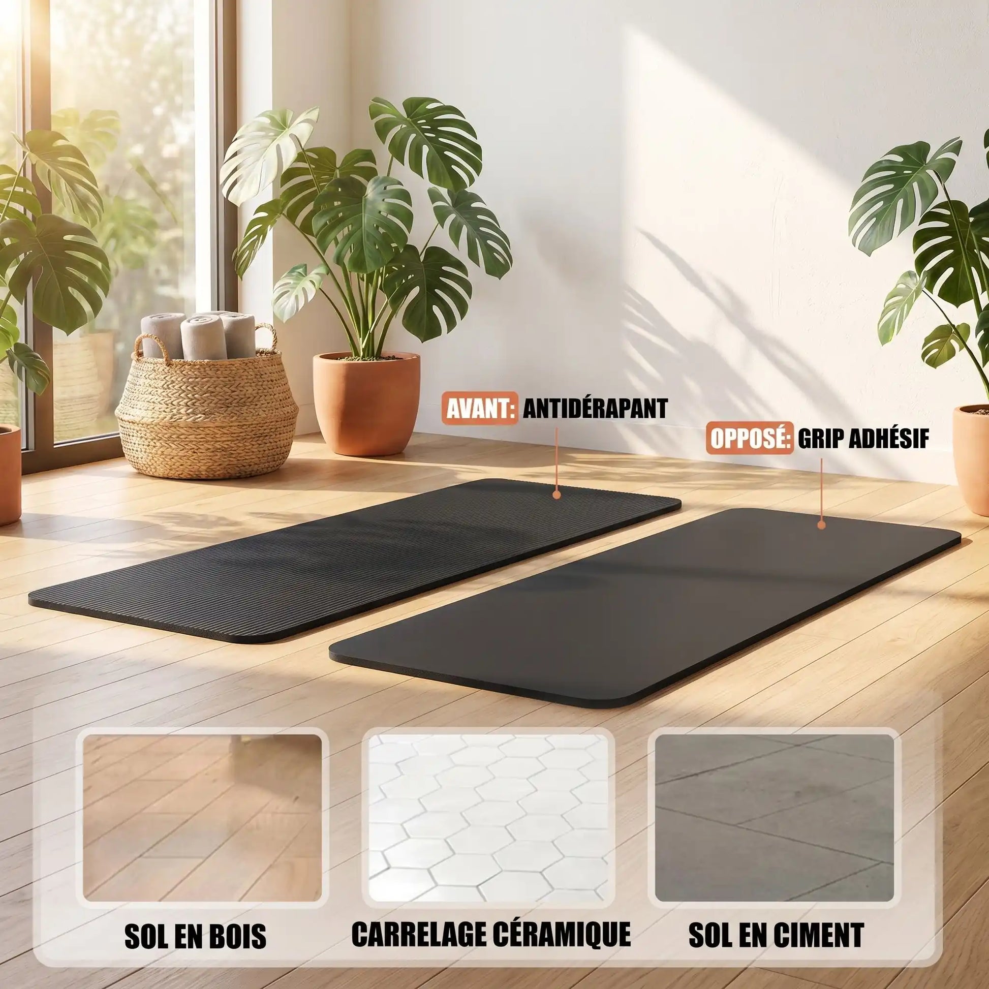 tapis pour sport épais noir pour dessus différents types de planchers yoga zenitude