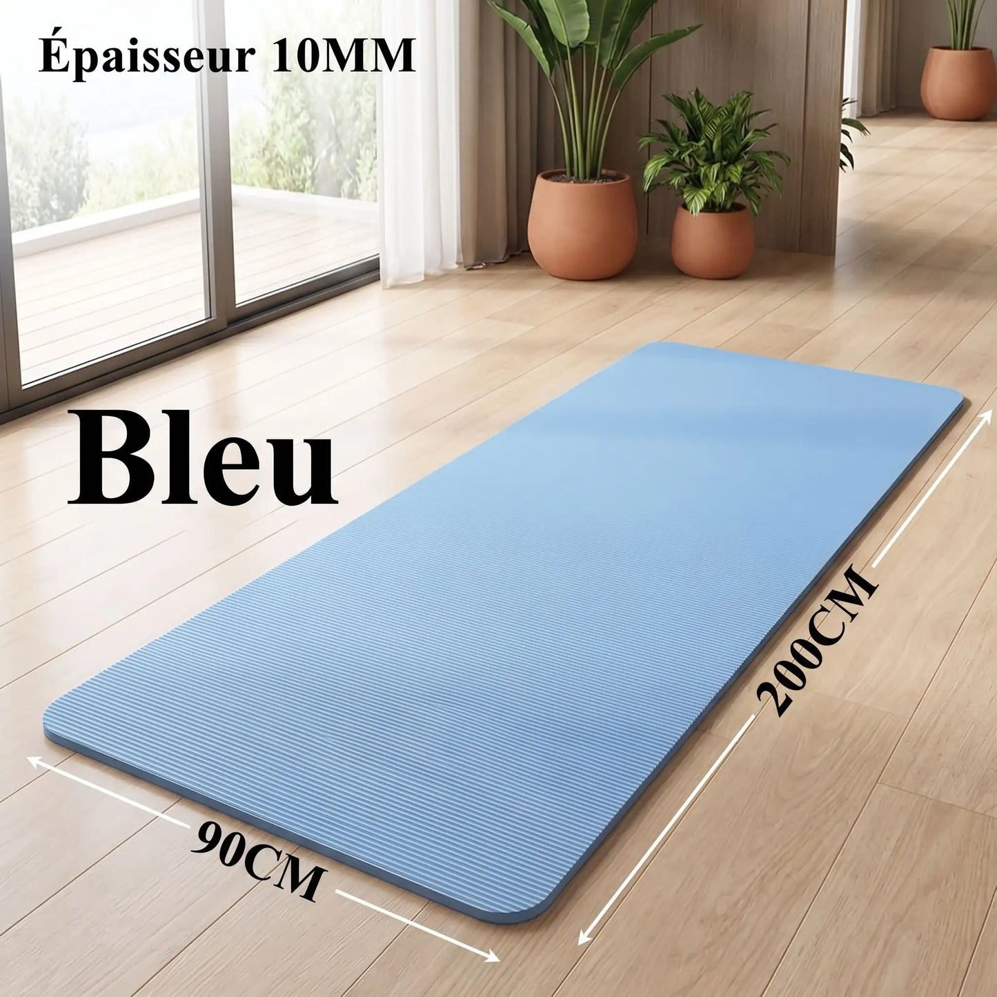 tapis sport bleu avec mesures yoga zenitude