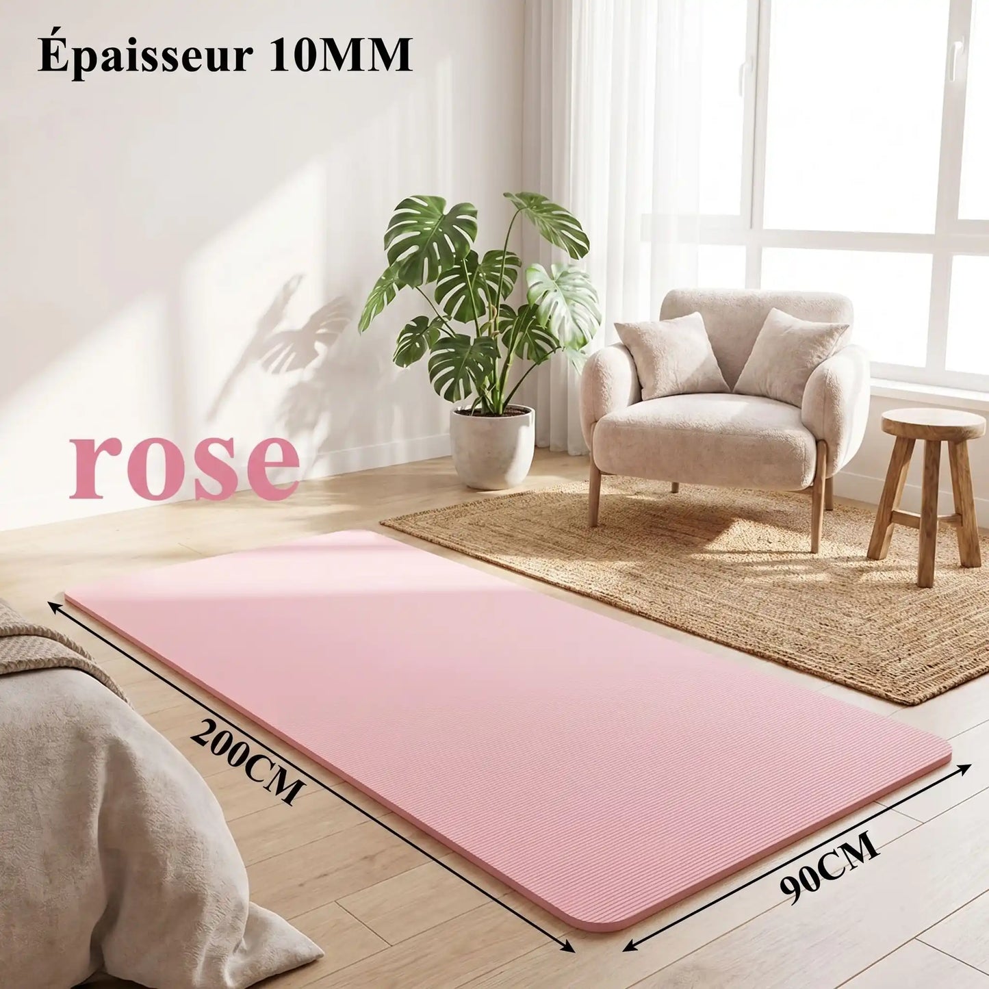 tapis sport rose avec mesures yoga zenitude