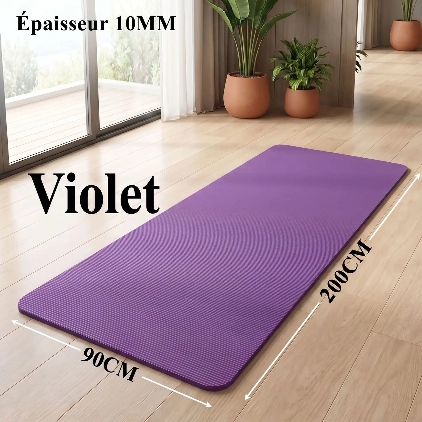 tapis sport violet avec mesures yoga zenitude