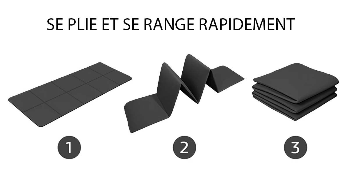 tapis yoga de voyage ultra léger noir se plie rapidement yoga zenitude