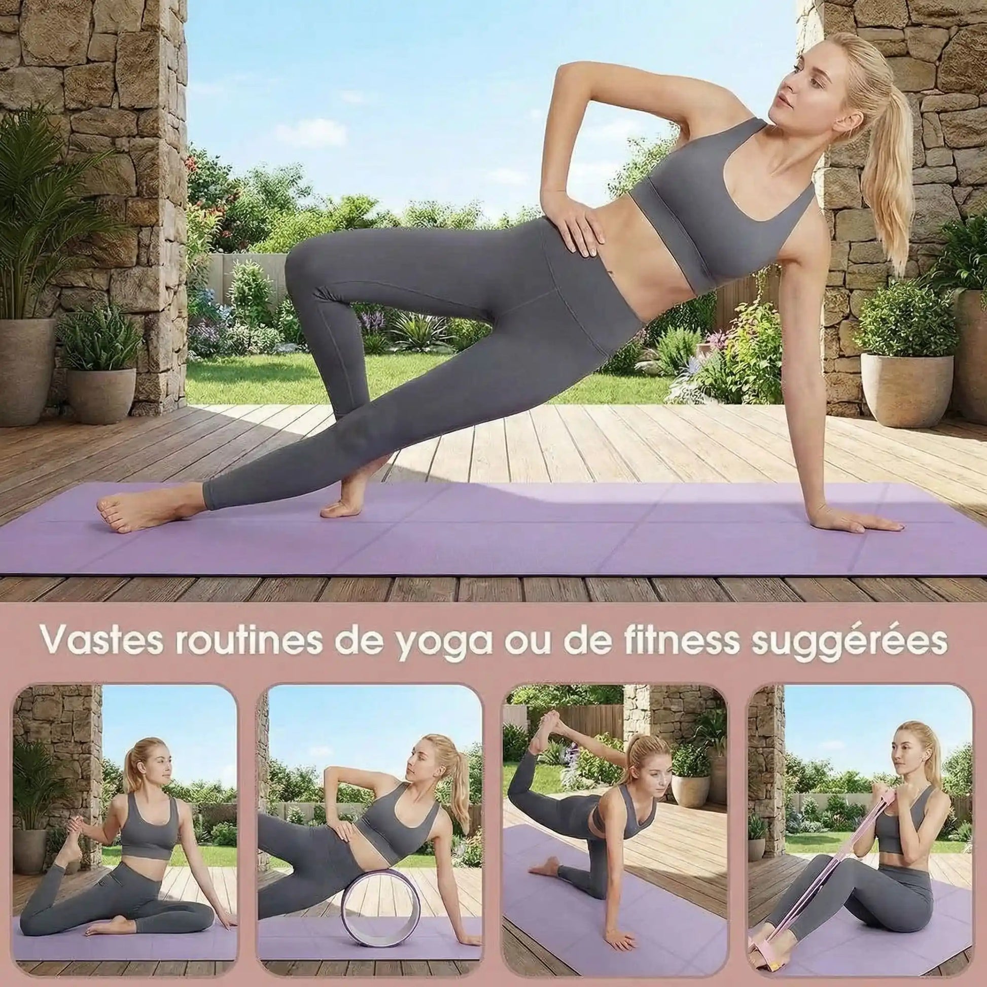 tapis yoga de voyage pliable ultra léger violet femme multiples routines yoga zenitude
