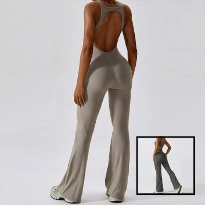 Tenue yoga beige lin et petite vue en grise yoga zenitude