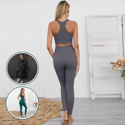 Tenue yoga grise vue de dos yoga zenitude